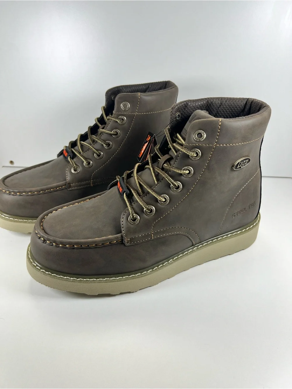 NWT Lugz Monterey ST Steel Toe Work Boots Walnut/Gum/Cream Men’s Size 10